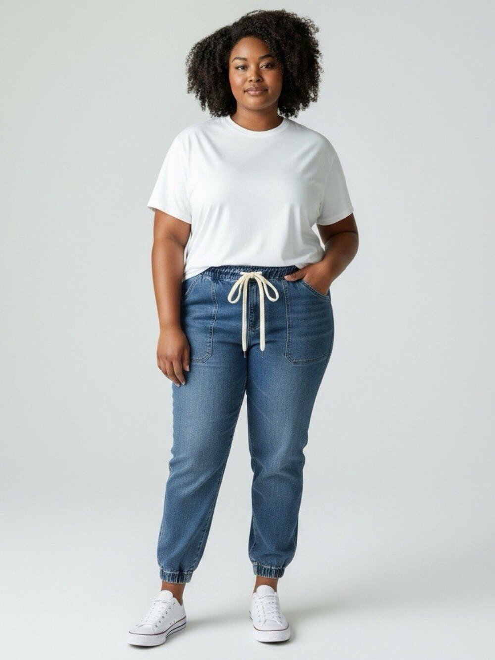 Judy Blue Mid Wash Drawstring Jogger Jeans - Blue